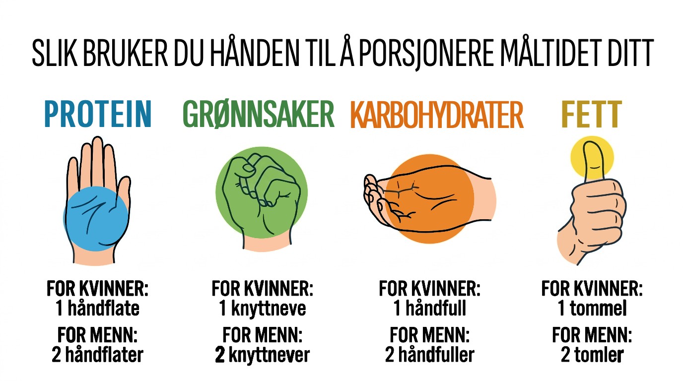 Visuell guide for å måle porsjonsstørrelser med hånden Visuell guide for å måle porsjonsstørrelser med hånden
