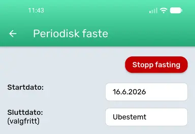 Stopp faste på innstillingssiden for periodisk faste.