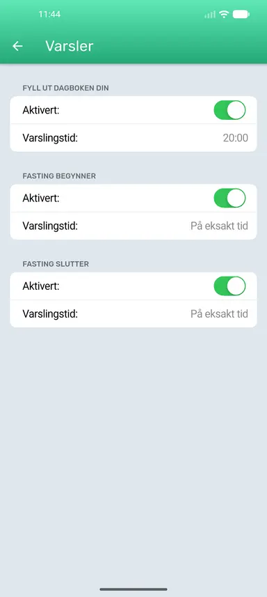 Siden for varslingsinnstillinger
